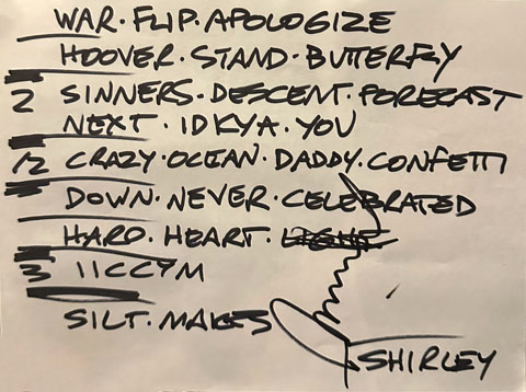 Handwritten setlist: Bull Run, Shirley MA, 17 Sep 2025